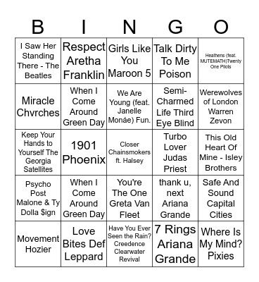 Skyline Tavern Music Bingo Card