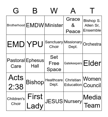 Greater Bible Way Bingo Card