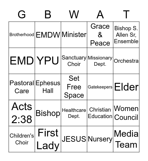 Greater Bible Way Bingo Card