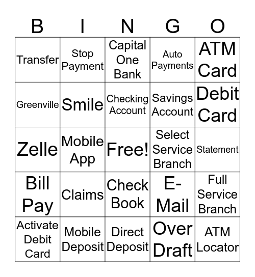 Capital One Bingo  Bingo Card