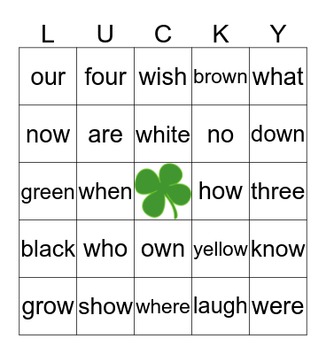 Dolch Sight Words Bingo Card