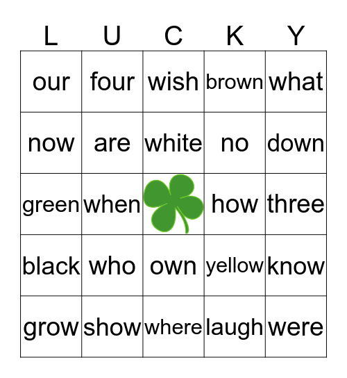 Dolch Sight Words Bingo Card