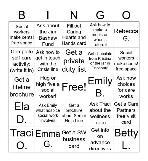 Social Workers make cents! Get a Bingo to win a prize! Drop your completed card off with the social work team by March 26th, 2019. Bingo Card