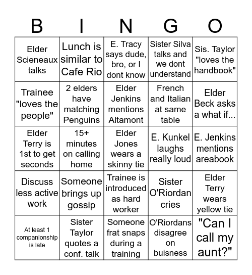 Zone Conference Bingo Card