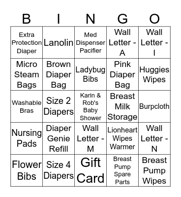 Baby Shower Bingo Card