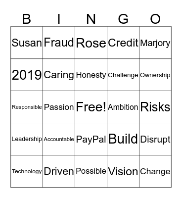 2019 Leadership Roadshow Bingo Card