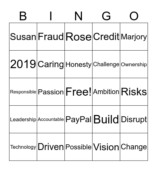 2019 Leadership Roadshow Bingo Card