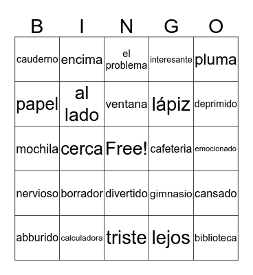 Spanish Bing Bingo Card