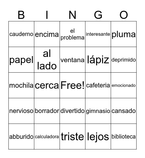 Spanish Bing Bingo Card