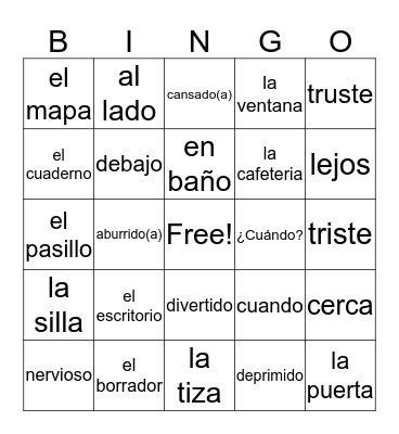 Unit 2.2 Spanish Bingo Card