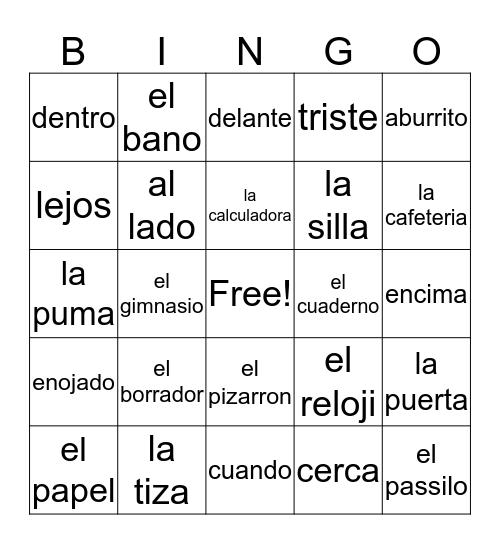 spanish Bingo Card