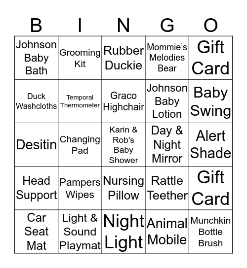 Baby Shower Bingo Card