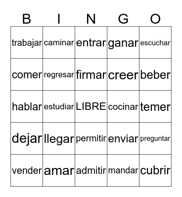 Los Verbos - Common Verbs Bingo Card