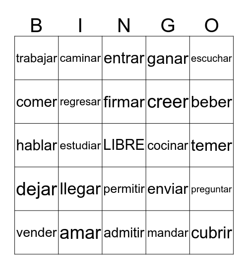 Los Verbos - Common Verbs Bingo Card