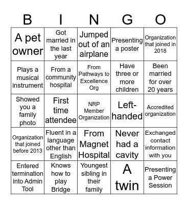 NRP BINGO 2019 Bingo Card