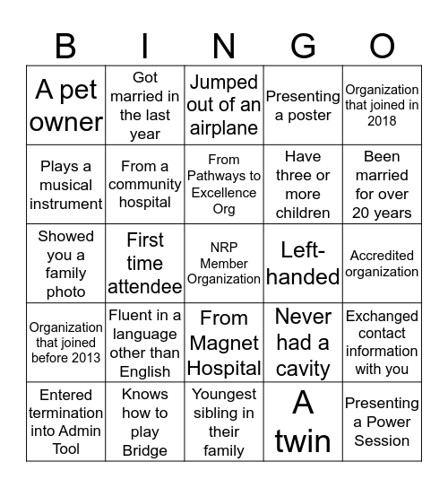 NRP BINGO 2019 Bingo Card