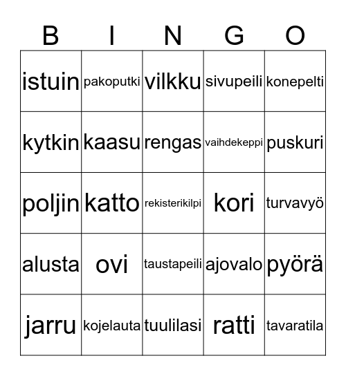 Bildelar Bingo Card