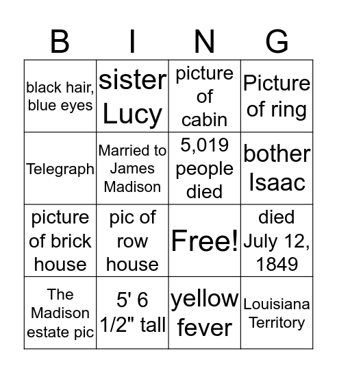 Molley Madison Bingo Card