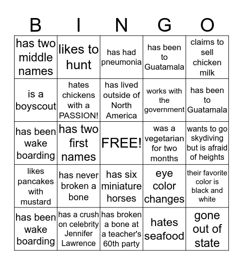 Find Someone Who  Bingo Card