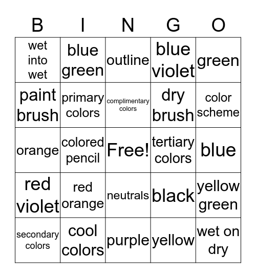 Watercolor Bingo  Bingo Card