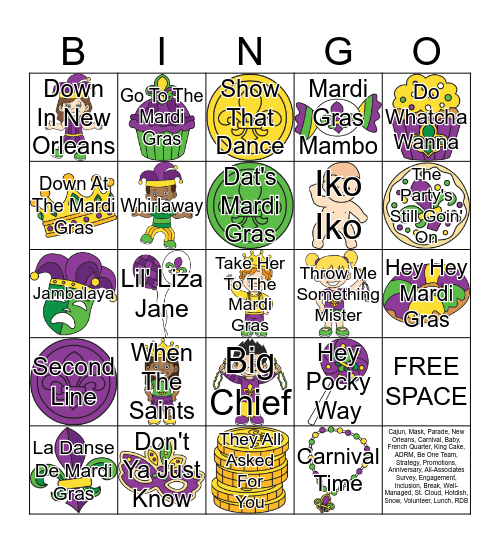Mardi Gras Music Bingo Card
