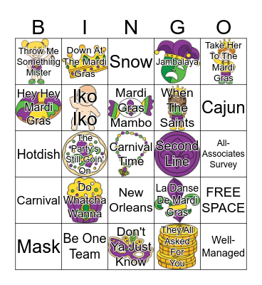 Mardi Gras Music Bingo Card