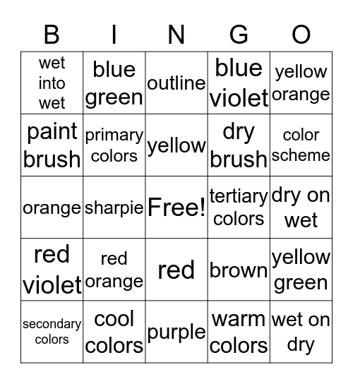 Watercolor Bingo  Bingo Card