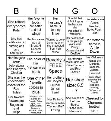 Beverly Bingo Card