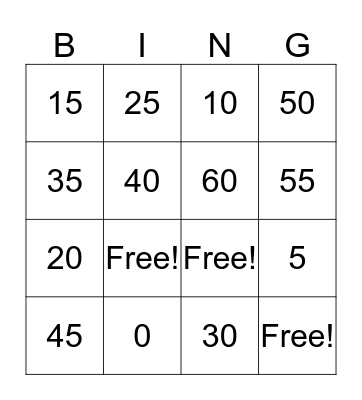 Multiplication Facts: 5 Bingo Card