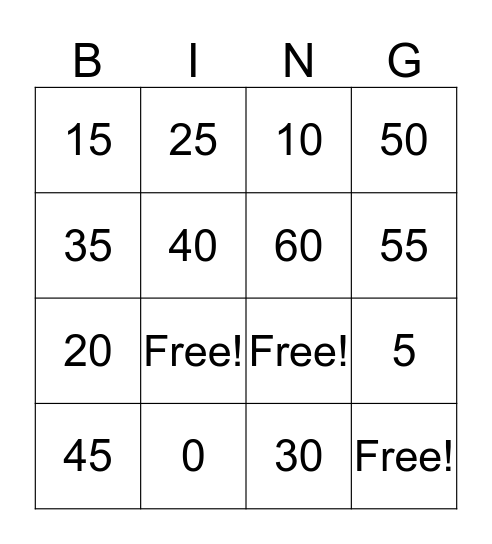 Multiplication Facts: 5 Bingo Card