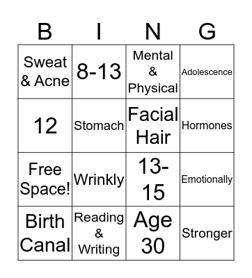 Development After Birth Bingo Card