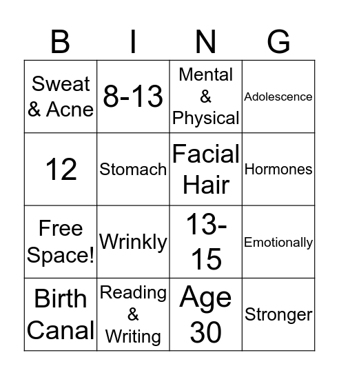 Development After Birth Bingo Card