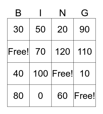 Multiplication Facts: 10 Bingo Card