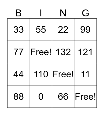 Multiplication Facts: 11 Bingo Card