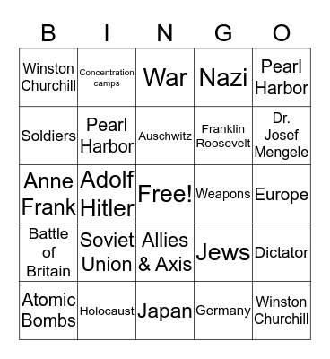 WW2 Bingo  Bingo Card