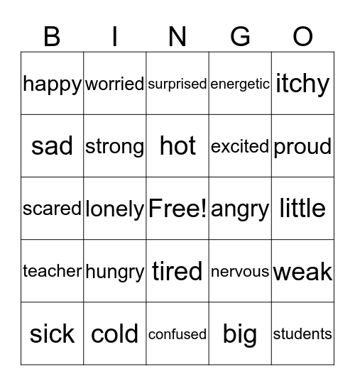 Emotions and Feelings Bingo Card