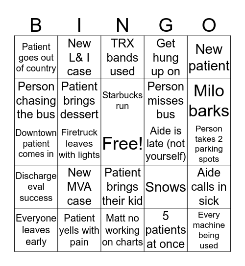 Lake Washington 2/27-3/8 Bingo Card