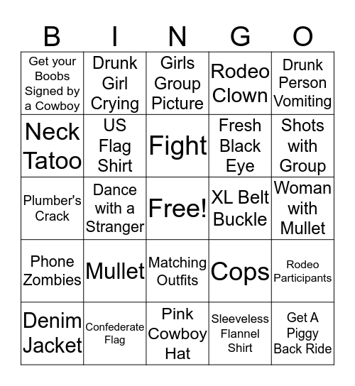 Girls Night Rodeo Edition Bingo Card