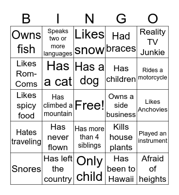 Discovery Bingo Card