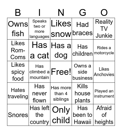 Discovery Bingo Card