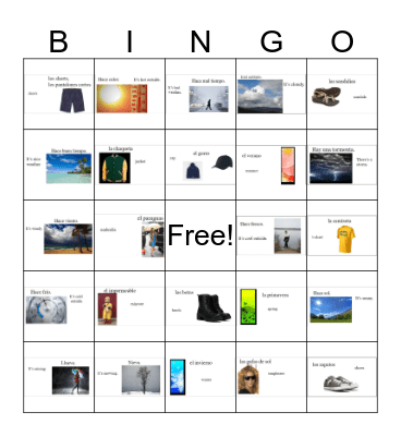 Weather and seasons Bingo Card