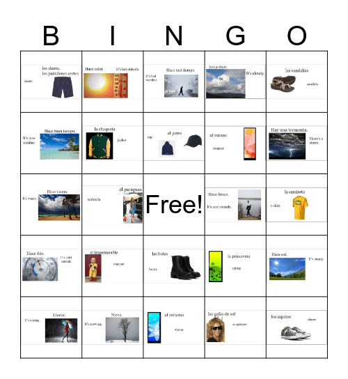 Weather and seasons Bingo Card