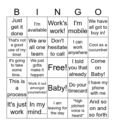 DT Bingo Card