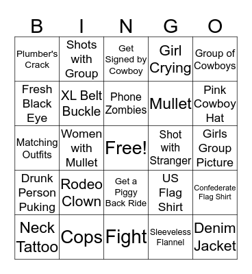 Ladies Night Rodeo Bingo Card