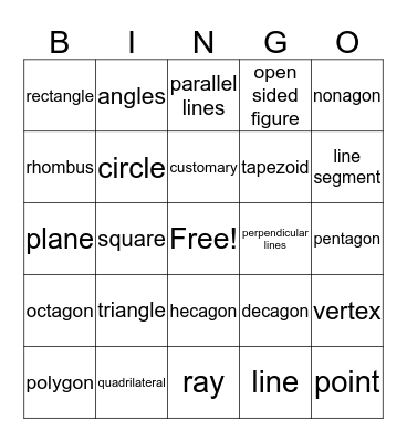 Geometry Bingo Card