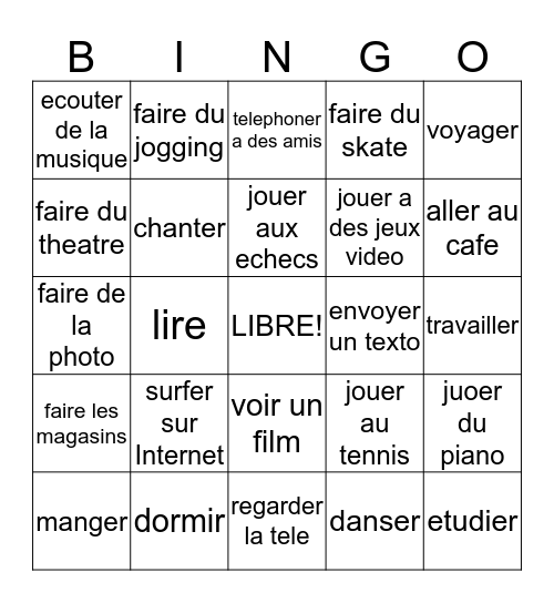 French 1 activity review (PAWS) Bingo Card