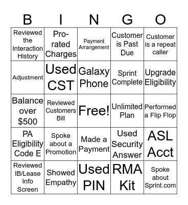 Call Bingo! Bingo Card