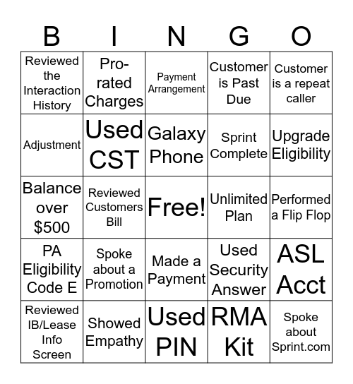 Call Bingo! Bingo Card