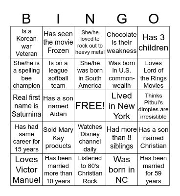 New Year's Eve BINGO Card