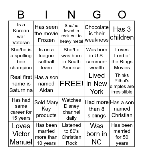 New Year's Eve BINGO Card